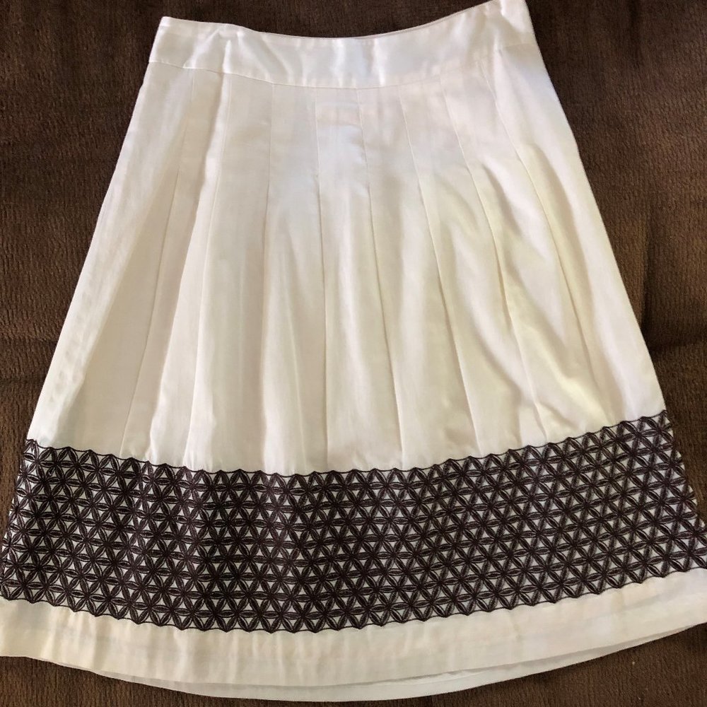 Pleated, embroidered skirt